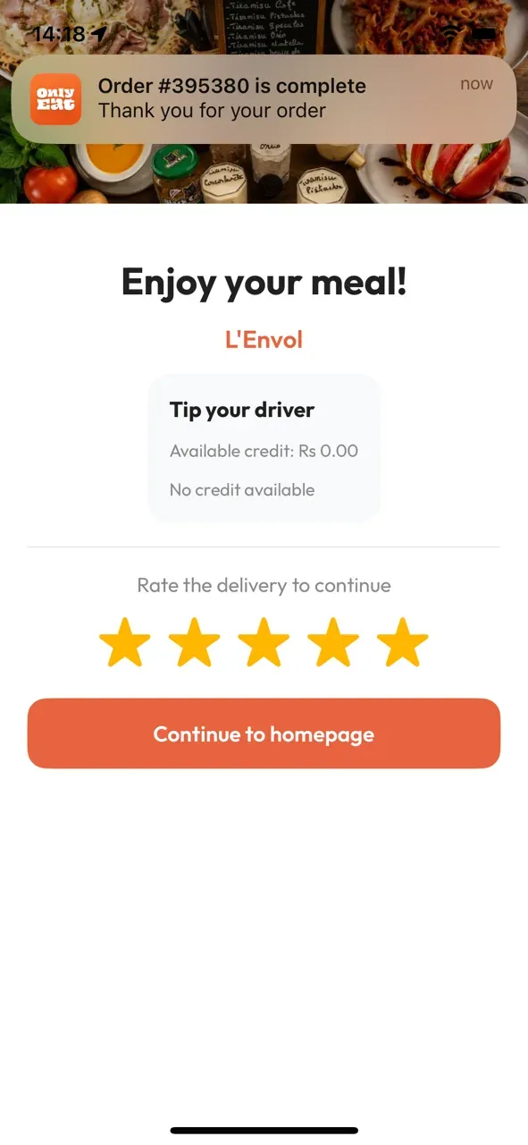 OnlyEat app: Rate & tip