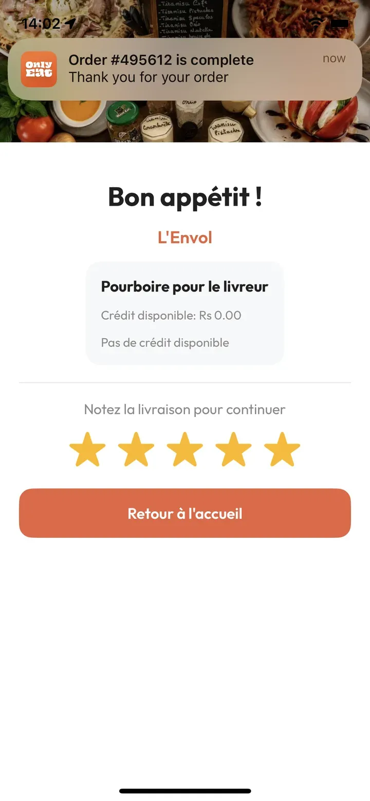 App OnlyEat : Note et laisse un pourboire
